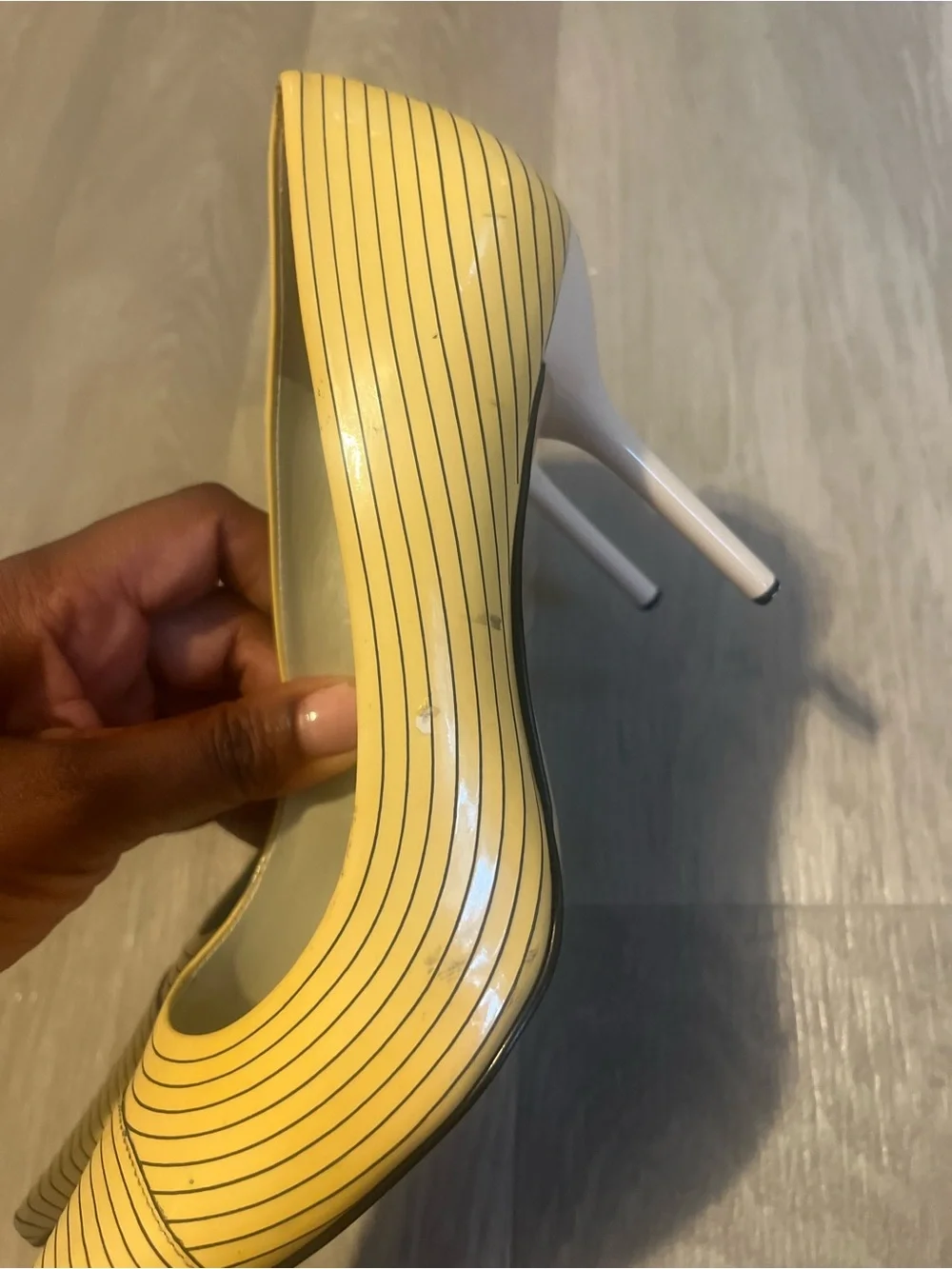 BCBGirls Yellow and Black Striped Pointed Toe Pumps Y2K